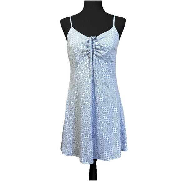 Hollister Y2k Babydoll Mini Dress Blue Print Size Medium Stretch Coquette - Picture 1 of 11